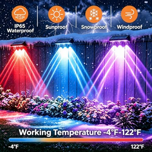 Solar Fence Lights Outdoor 20 Pack, Upgraded Brightness 3X LED Lens Fence Lights Solar Powered, 9 Fixed Colors & RGB Lights,IP65 Waterproof Solar Lights for Outside Backyard/Railing/Step/Patio - Image 6