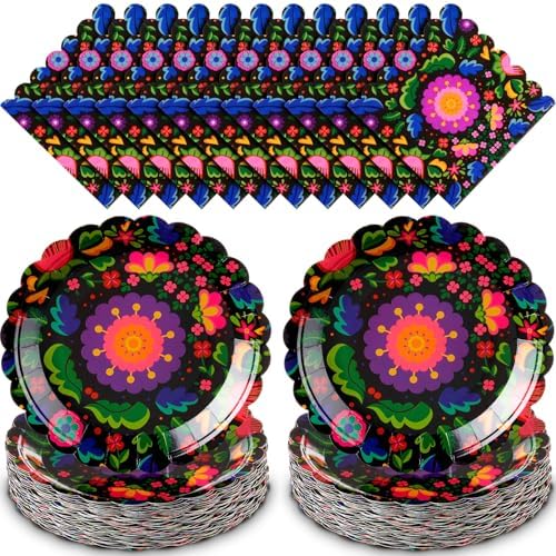 Roshtia 120 Pcs Day of the Dead Plates and Napkins Set, Mandala by Roshtia