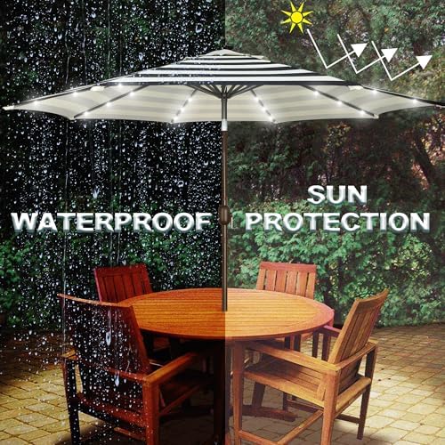 Blissun 9 ft Solar Umbrella, Patio Umbrella with 32 LED Lights, Table Market Umbrella, Outdoor Umbrella for Garden, Deck, Backyard, Black & Beige - Image 5