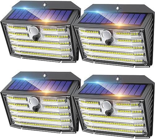 CLAONER Solar Lights Outdoor [ /126 LED], Wireless Motion Sensor Lights, IP65 Waterproof Security Lights 3 Modes, 270° Lighting Angle, Ultra-Bright Wall Lights for Deck Patio Fence Garage by Claoner