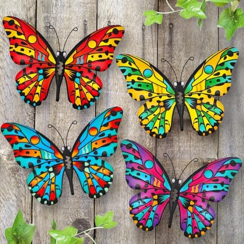 Metal Butterfly Wall Decor - 9.6" Outdoor Fence Wall Art Decor, Hanging Decoration for Garden Yard Living Room Bedroom Patio Balcony(4 Pack) by Daogtc