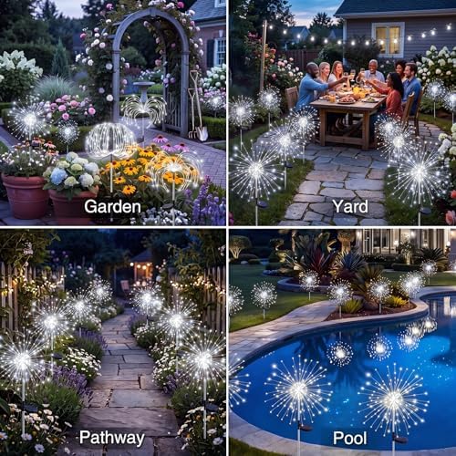 btfarm 2 Pack Solar Garden Lights Outdoor, 8 Modes Firework Lights Outside - Image 6