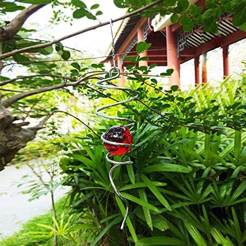 FONMY Gazing Ball Stainless Steel Spiral Tail-Decorative Wind Spinner, with Hanging Swivel Hook, Indoor Outdoor Decoration Silver Red -13 inch Height - Image 3