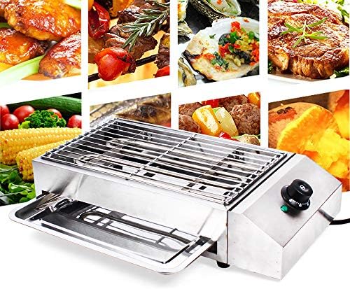 110V 1800W Commercial Electric Grill Portable Barbecue Oven Stainless Steel BBQ Grill Countertop Flat Top Electric Grill for Indoor Restaurant Outdoor Camping Party Sliver by KONKENIE