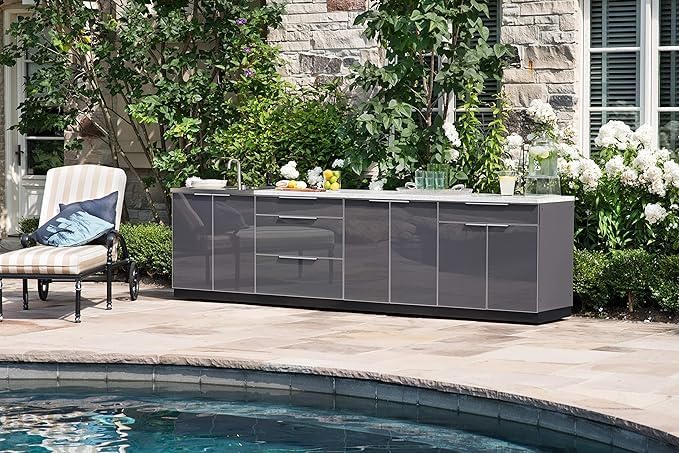 NewAge Products Classic Series 3PC Aluminum Slate Gray Modular Outdoor Kitchen Set with Cover - 24" D x 64" W x 35.5" H - Image 4