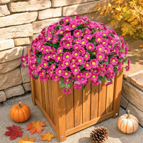 Daisy Artificial Flowers for Outdoors Autumn Fall Decoration, 6 Bundles Fake Mums Dark Red Silk Flowers for Outside Look Real UV Resistant Faux Flowers Plants for Planter Front Door Home Indoor Porch - Image 3