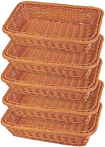 GNIEMCKIN 5-Piece 12-Inch Wicker Bread Basket - Woven Tabletop Food Serving Basket for Restaurant, Bakery, Family Party, Hotel - Brown by GNIEMCKIN