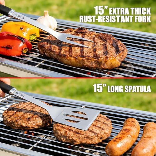 Heavy Duty BBQ Tools Grill Tools Set - Stainless Steel BBQ Grilling Tools Set with Serrated Spatula, Tongs, Knife, Spatula - Outdoor Barbecue Accessories Kit, Grilling Gifts for Men Dad - Image 5