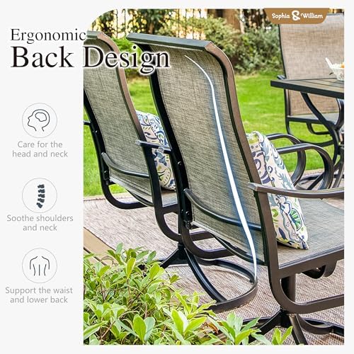 Sophia & William Patio Dining Set for 4, Square Table & Brown Swivel Chairs - Image 2