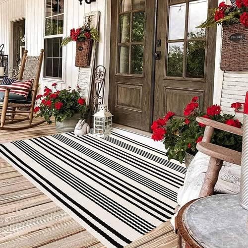 Black and White Outdoor Rug 3'x 5' Fall Area Rug Farmhouse Front Porch Rug - Image 7