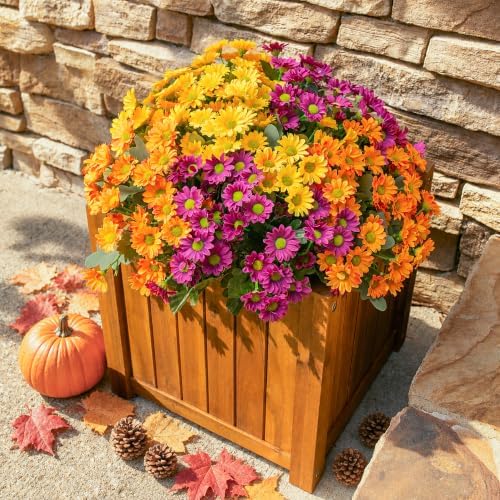Daisy Artificial Flowers for Outdoors Summer Fall Decoration, 6 Bundles Fake Mums Silk Flowers for Outside Look Real UV Resistant Fake Plants Faux Flowers for Planter Front Door Home Indoor Porch, Mix - Image 2