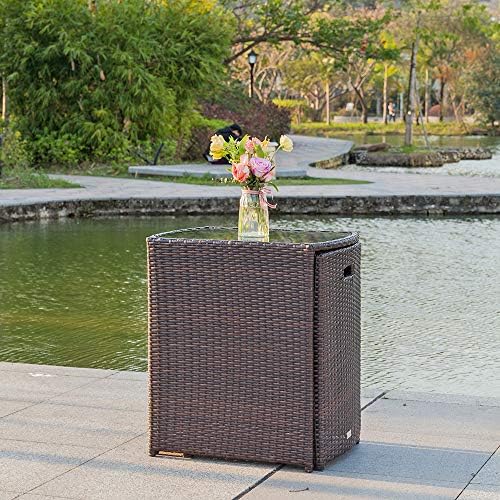 Bonnlo 3 PCS Wicker Outdoor Patio Bistro Set, Patio Furniture Set for Small Space with Glass Top Table Dining Chairs, Balcony Furniture Patio Table and Chairs Set of 2 for Garden Yard Porch (Brown) - Image 7