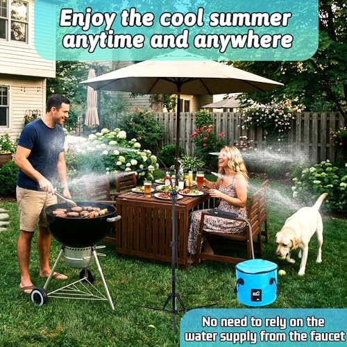 Standing Misters for Outside Patio, 5.3 FT Adjustable Height Misting System with Rechargeable Water Pump & Portable Bucket, No Faucet Needed, Outdoor Cooling Mister for Patio, Backyard, Porch & Lawn - Image 5