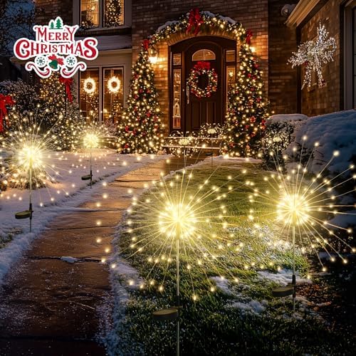 GIGALUMI 4 Pack Solar Firework Lights Outdoor, Garden Decor, Warm White - Image 3