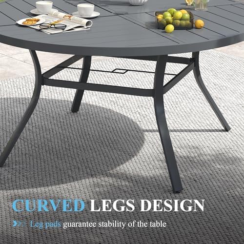 VICLLAX Patio Table and Chair Set of 10, All Weather Metal Round Outdoor Dining Furniture Set-59.9" Round Outdoor Table and Chairs, Black Tabletop - Image 6