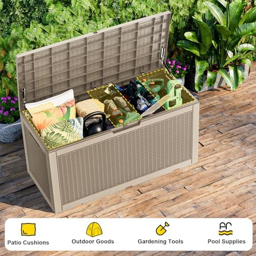 120 Gallon Waterproof Outdoor Storage Box,Resin Deck Box,Lockable Outside Storage Box Container for Patio Furniure,Garden,Pool Tools (120 Gallon,Grey) - Image 5