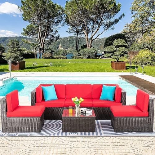 Vongrasig 6 Piece Patio Furniture Set, Small Outdoor Sectional Couch, Red - Image 6