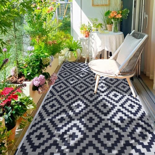 SAND MINE Reversible Mats, Plastic Straw Rug, Modern Area Rug, Large Floor Mat and Rug for Outdoors, RV, Patio, Backyard, Deck, Picnic, Beach, Trailer, Camping, Dark Blue & White, 6' x 9' - Image 7
