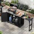 Merax 78.3" Outdoor Kitchen Island with Foldable Grill Table, Wooden Outdoor Grill Cart with Trash Can Storage & Stainless Steel Top, Outdoor Bar Cart, Pizza Oven Table for Lawn & Garden, Black by Merax