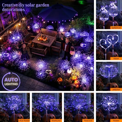 GIGALUMI 2 Pack Solar Firework Lights Outdoor, Halloween Decor, Purple - Image 2
