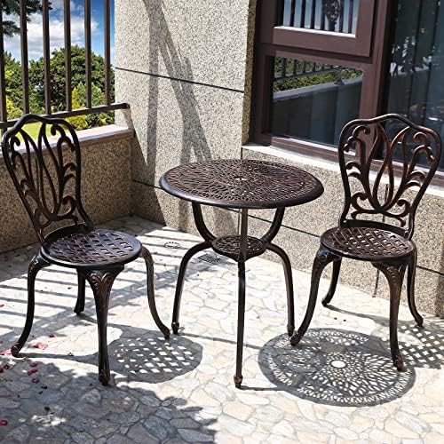 3 Piece Bistro Set,Outdoor Patio Set,Anti-Rust Cast Aluminum Bistro Table Set for Park Yard Front Porch Furniture(New Brown)… by C%2FG+patio+casa