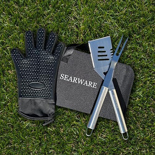 Barbecue Grill Tool Set - Stainless Steel - Strong Durable Design - Heat Resistant Glove & Bristle Free Grill Brush - Thermometer, Meat Injector, & Corn Skewers - Perfect For Smokers & Grills - Image 5