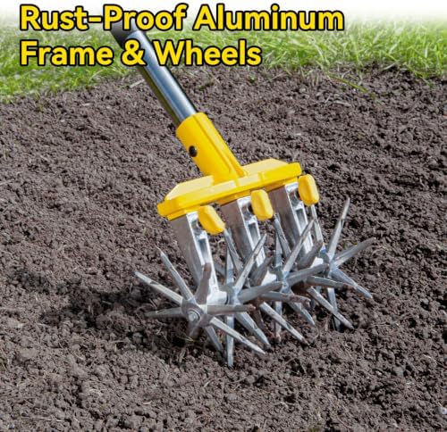 Rotary Cultivator Garden Tool with Extra-Large Tines, 74-Inch Long Handle Manual Tiller Cultivator, Heavy-Duty Rotary Hand Tiller for Soil Mixing, Reseeding Grass, Gardening, Lawn Care - Image 3