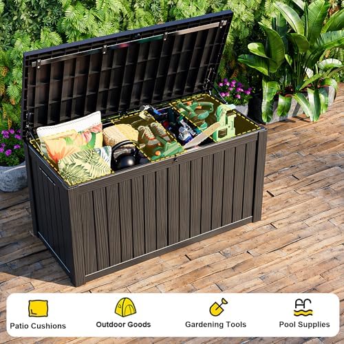 180 Gallon Outdoor Storage Box, Large Resin Deck Box for Patio Furniture Cushion Garden Tools, Waterproof and Lockable Design(Black) - Image 6