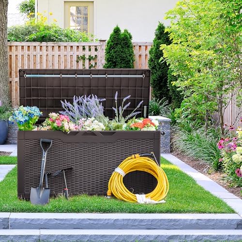 Devoko 97 Gallon Deck Box, Waterproof Resin Outdoor Storage Box for Outside and Patio, Large Outdoor Storage Bench Cabinet Lockable for Patio Furniture, Garden Tools and Pool Supplies (Deep Brown) - Image 5