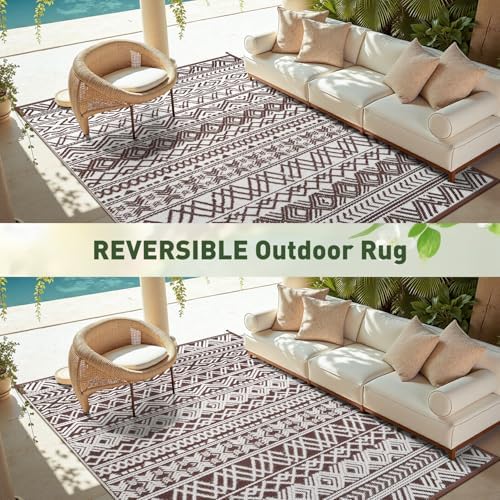 MontVoo Outdoor Rug 8x10 Waterproof Outdoor Patio Rug Mat Reverisble Plastic Straw Outdoor Rug for RV Camping Picnic Beach Balcony Boho Beige Brown - Image 6