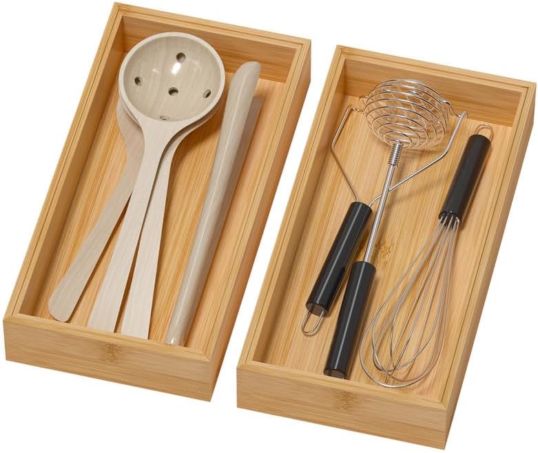 Lixple Bamboo Kitchen Drawer Organizer, 2 Pack, 12" x 6" x 2" by Lixple