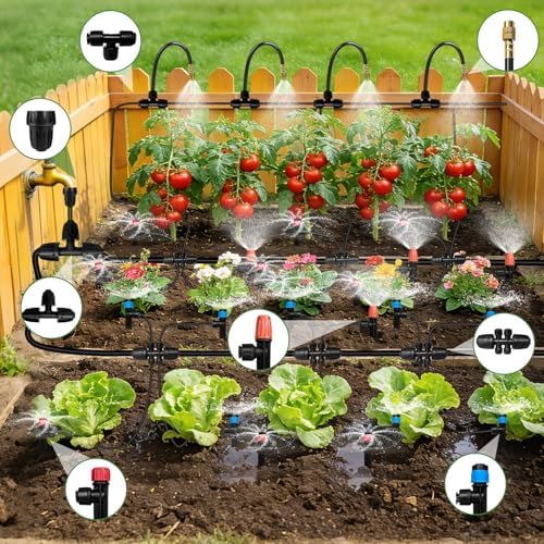 260FT Drip Irrigation System for Garden with 38pcs Adjustable Copper Nozzles & Emitters, Automatic Garden Watering System with 1/2" & 1/4" Tubing for Raised Bed, Yard, Greenhouse, Potted Plants, Lawn - Image 3