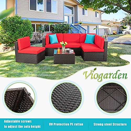 Vongrasig 6 Piece Small Patio Furniture Sets, Outdoor Sectional Sofa, Red - Image 4