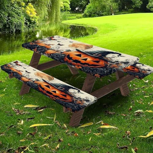 CAPSCEOLL Picnic Table Cover with Bench Covers 5ft - Halloween Pumpkins - Image 5