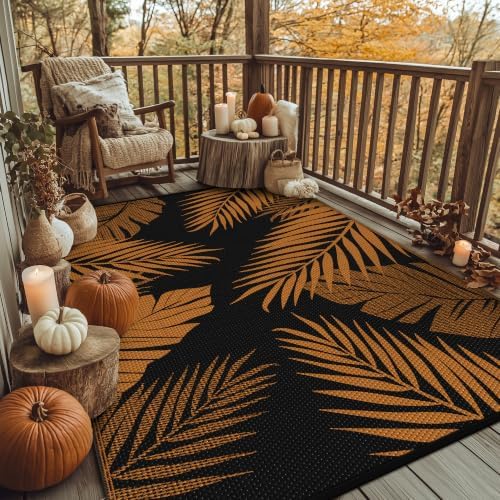GENIMO Outdoor Rug, Waterproof Plastic for Fall Decor, 6'x9' Orange Black - Image 4