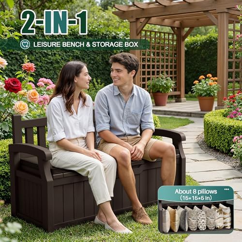Devoko 80 Gallon Storage Bench with Cushion, Deck Box Waterproof&Lockable - Image 5