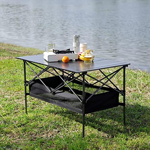 5-Piece Folding Outdoor Table and Chair Set, 46.46" Portable Camping Table with 4 Chairs, Black - Image 4