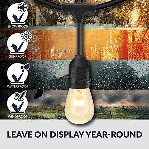 SUNTHIN 2 Pack 48FT Outdoor String Lights,Hanging Incandescent String Lights Commercial Grade Waterproof Patio Light Outside with Dimmable Connectable Edison Glass Bulbs for Bistro,Party,Holiday Decor - Image 5