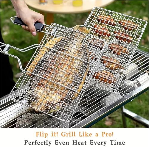Fish Grill Basket, Lockable BBQ Grilling Basket with Basting Brush - Image 7