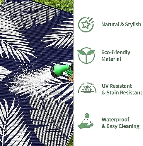 GENIMO Outdoor Rug, Waterproof Plastic Rugs for Patio, 6'x9' Blue White - Image 6