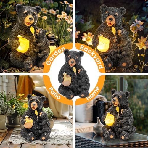 GIGALUMI Solar Garden Statues Bears 9" Black, Yard Decorations Outdoor - Image 2