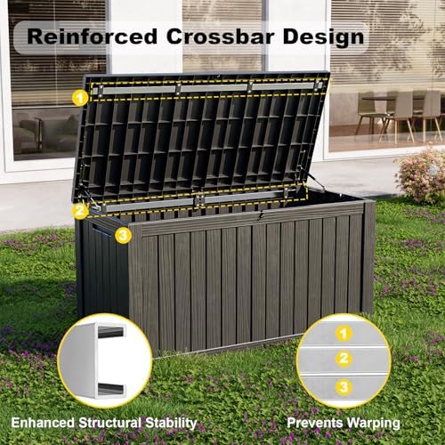 ROJIK Outdoor Storage Housing Deck Box - Waterproof Patio Furniture, Garden Tools, Cushions, Pool Accessories Storage Bench with Lockable Lid and Side Handles (Black 158 Gal) - Image 3