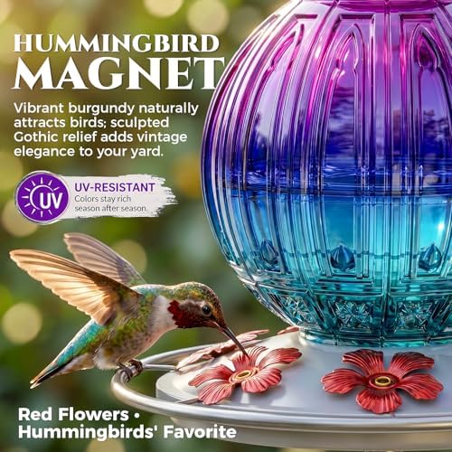 Glass Hummingbird Feeder for Outdoors Hanging, 26 fl oz Bird Nectar Feeder - Image 2