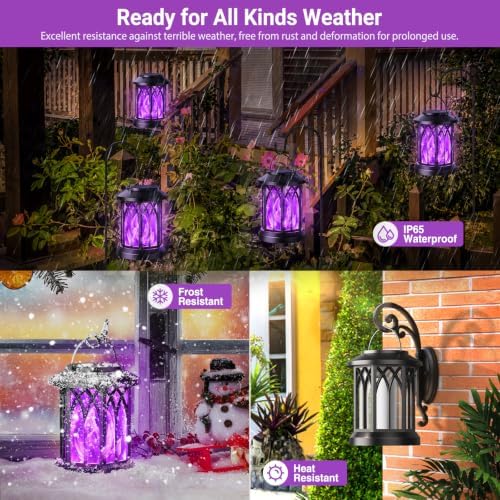 KOOPER Hanging Solar Lights Lantern , Flickering Flames Solar Outdoor Lights, Solar Lanterns Outdoor Waterproof with Bigger Panel, Lanterns Decorative Outdoor for Yard Decor, 2 Pack (Purple Light) - Image 2