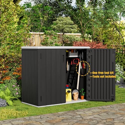 Mrosaa Large Outdoor Storage Box,Resin Sheds&Outdoor Storage Waterproof/Lockable,Outdoor Storage Cabinets for Balcony,Garage,Backyard (37Cu.ft-Black White) - Image 3
