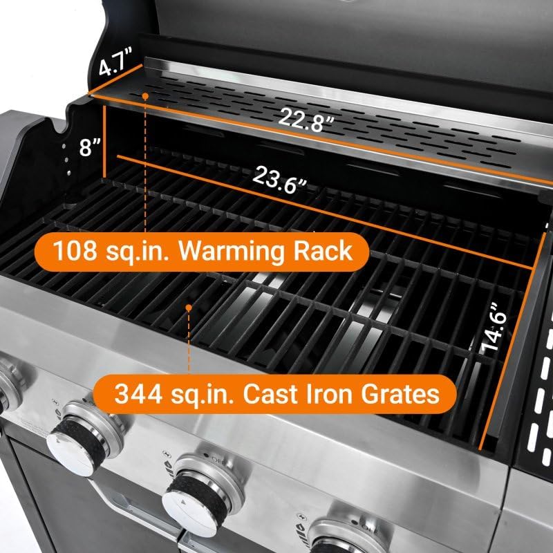 Endark 4-Burner Heavy-Duty Stainless Steel Gas Grill - Portable Outdoor Cooking for Patio, Backyard, Barbecue, Camping | Grill, Fry, Bake Pizza | Easy-Clean - Image 3