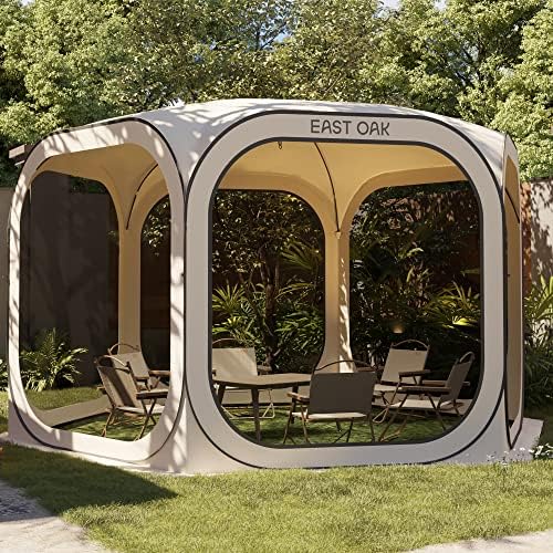 East Oak Screen House Tent Pop-Up, Portable Screen Room Canopy Instant Screen Tent 12 x 12 FT with Carry Bag for Patio, Backyard, Deck & Outdoor Activities, Beige by EASTOAK