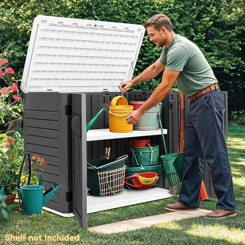 DWVO 35 Cu Ft Outdoor Storage Shed with Unique X-Shaped Lockable Door, Weatherproof Resin Tool Shed w/o Shelf for Gardening & Lawn Equipment, Dark Gray - Image 7