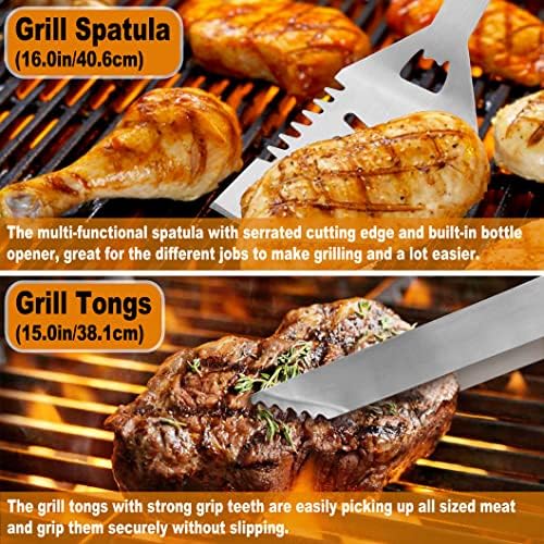 POLIGO 26Pcs Exclusive BBQ Grill Accessories in Aluminum Case for Birthday Fathers Day Grilling Gift - Grill Utensils Set with Barbecue Claws, Meat Injector, Thermometer for Smoker, Camping BBQ Silver - Image 5