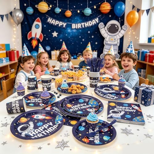 Space Themed Party Plates Set 120Pcs Astronaut Birthday Party Supplies - Image 6